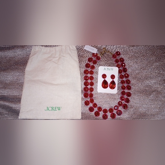 NWT J. Crew Sparkly Double-Drop Necklace/Earrings Pink - Picture 3 of 9